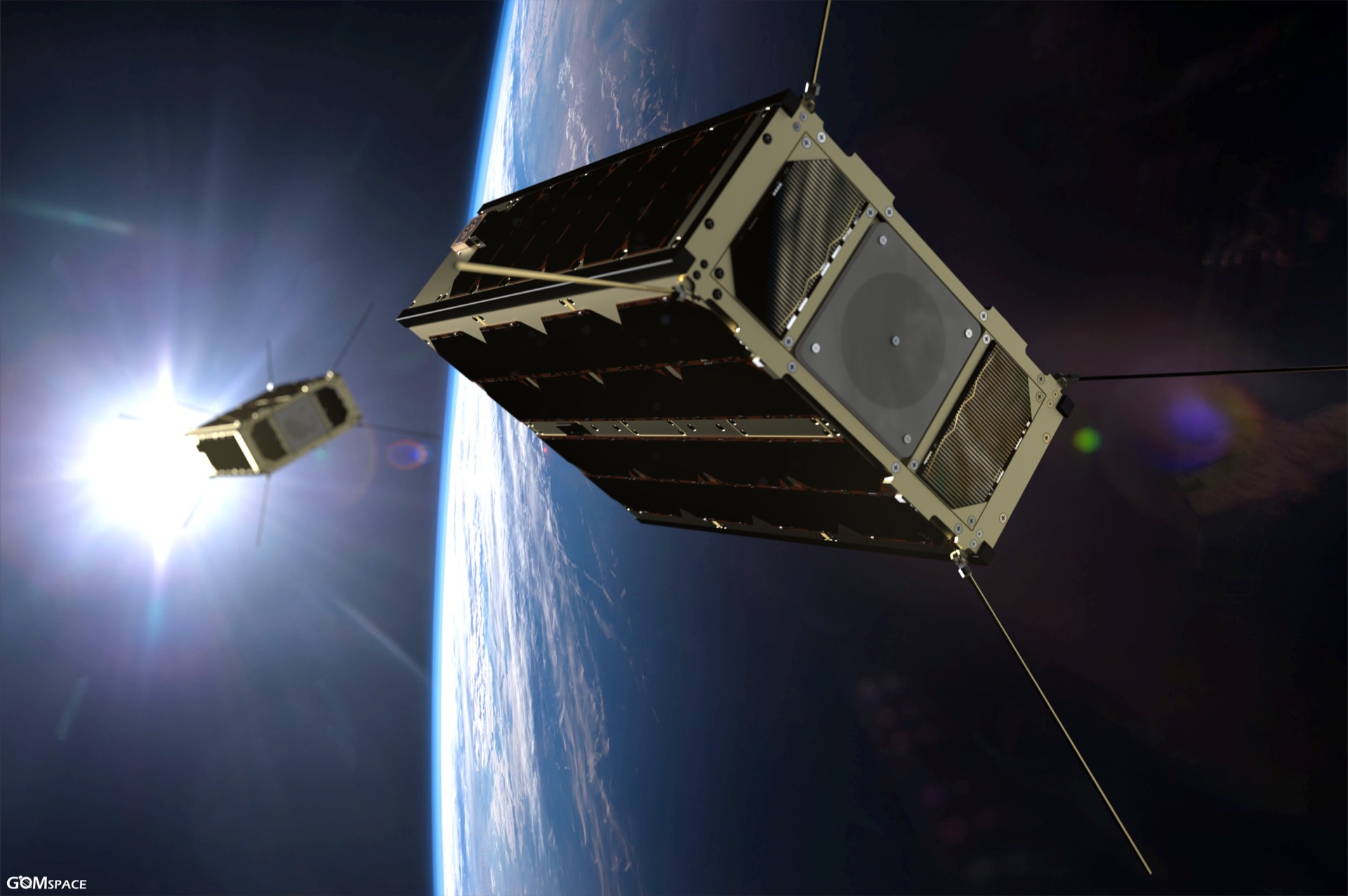 GOMX-4A and GOMX-4B in low Earth orbit, the two CubeSats that exchanged the token.
